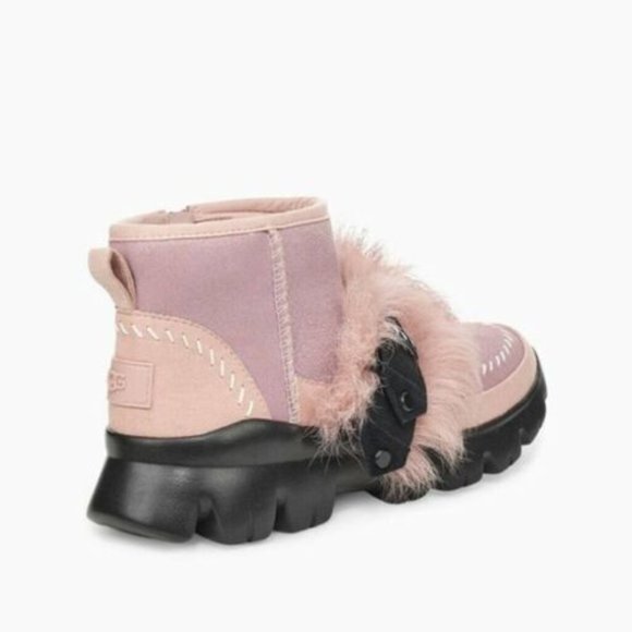 UGG Fluff Punk UGGPure & Lamb Fur Suede Ankle Boots sz 5 pink - Picture 3 of 5